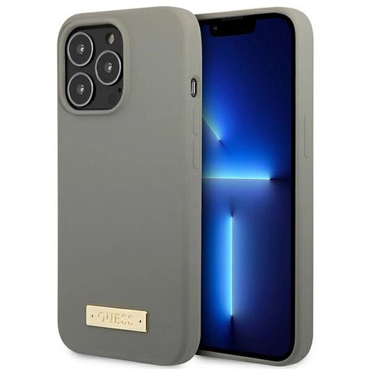 Guess GUHMP13LSPLG iPhone 13 Pro / 13 6.1&quot; grey/grey hard case Silicone Logo Plate MagSafe_0