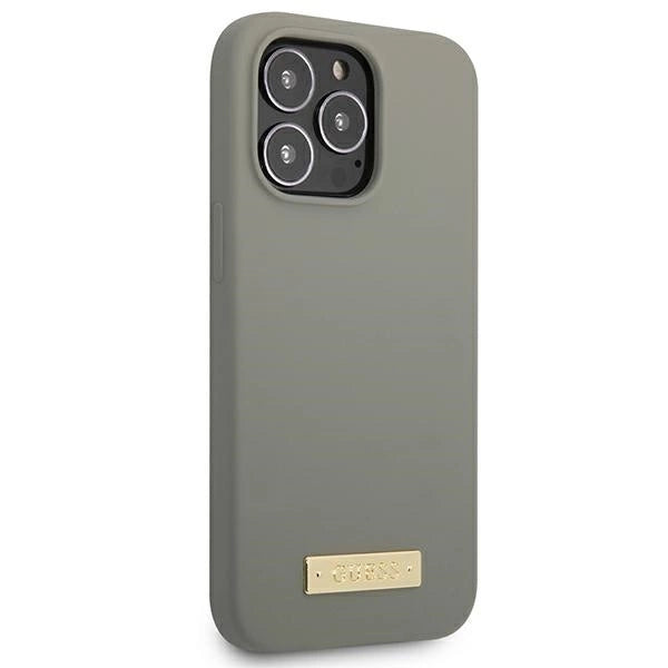 Guess GUHMP13LSPLG iPhone 13 Pro / 13 6.1&quot; grey/grey hard case Silicone Logo Plate MagSafe_3