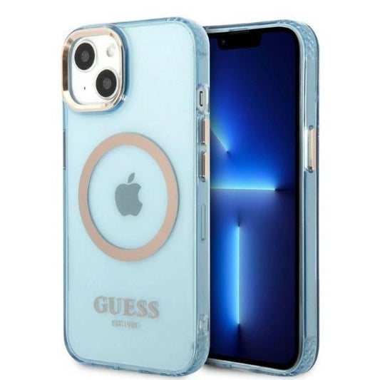 Guess Gold Outline Translucent MagSafe case for iPhone 13 - blue_0