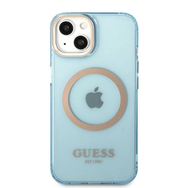 Guess Gold Outline Translucent MagSafe case for iPhone 13 - blue_2