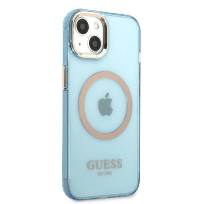 Guess Gold Outline Translucent MagSafe case for iPhone 13 - blue_3