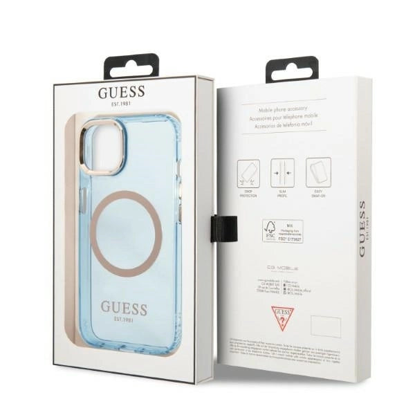 Guess Gold Outline Translucent MagSafe case for iPhone 13 - blue_7