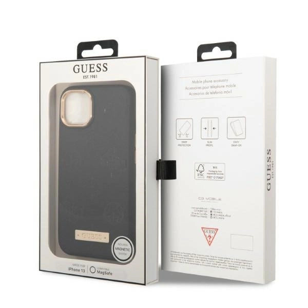 Guess GUHMP13MSAPSTK iPhone 13 6.1" black/black hardcase Peony Logo Plate MagSafe_7