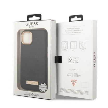 Guess GUHMP13MSAPSTK iPhone 13 6.1" black/black hardcase Peony Logo Plate MagSafe_7