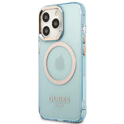 Guess GUHMP13XHTCMB iPhone 13 Pro Max 6.7&quot; blue/blue hard case Gold Outline Translucent MagSafe_1