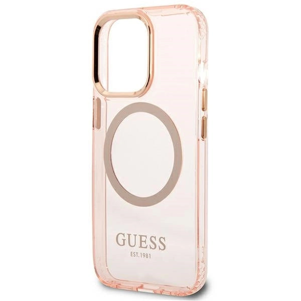 Guess Gold Outline Translucent MagSafe case for iPhone 13 Pro Max - pink_5