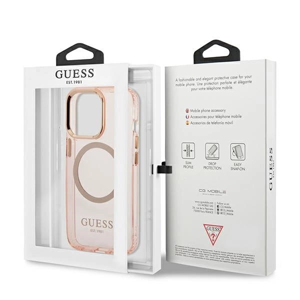 Guess Gold Outline Translucent MagSafe case for iPhone 13 Pro Max - pink_7