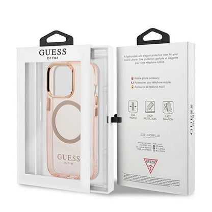 Guess Gold Outline Translucent MagSafe case for iPhone 13 Pro Max - pink_7