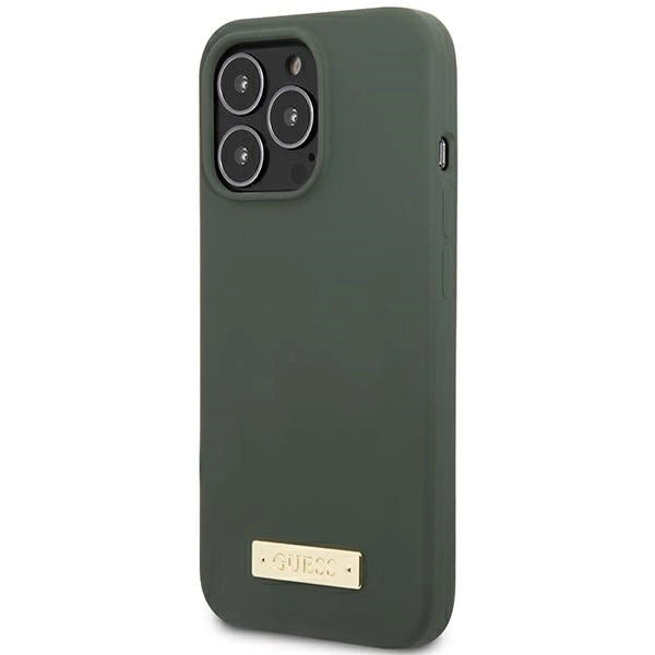 Guess GUHMP13XSPLA iPhone 13 Pro Max 6.7" green/khaki hard case Silicone Logo Plate MagSafe_1