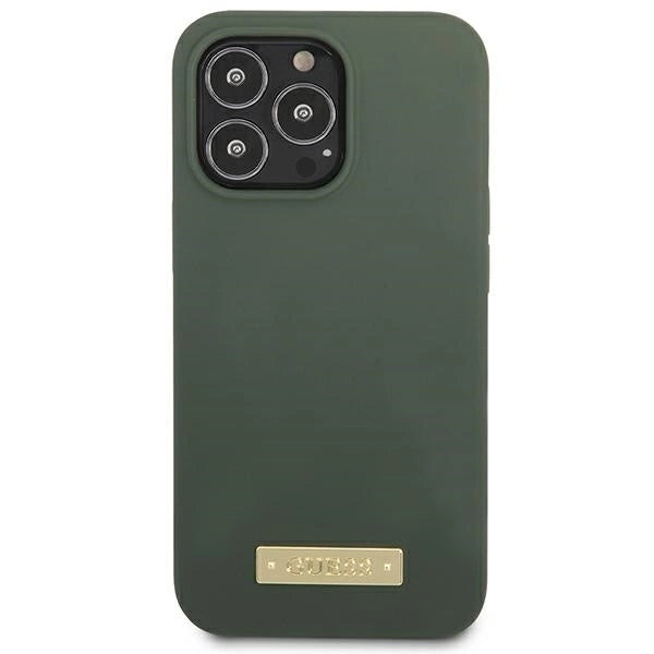 Guess GUHMP13XSPLA iPhone 13 Pro Max 6.7" green/khaki hard case Silicone Logo Plate MagSafe_2