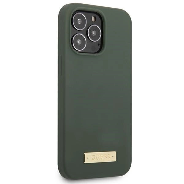Guess GUHMP13XSPLA iPhone 13 Pro Max 6.7" green/khaki hard case Silicone Logo Plate MagSafe_3