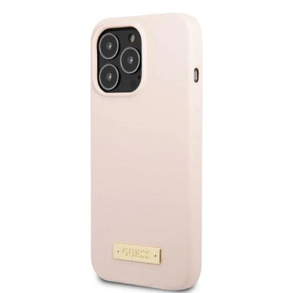 Guess GUHMP13XSPLP iPhone 13 Pro Max 6.7" pink/pink hard case Silicone Logo Plate MagSafe_1