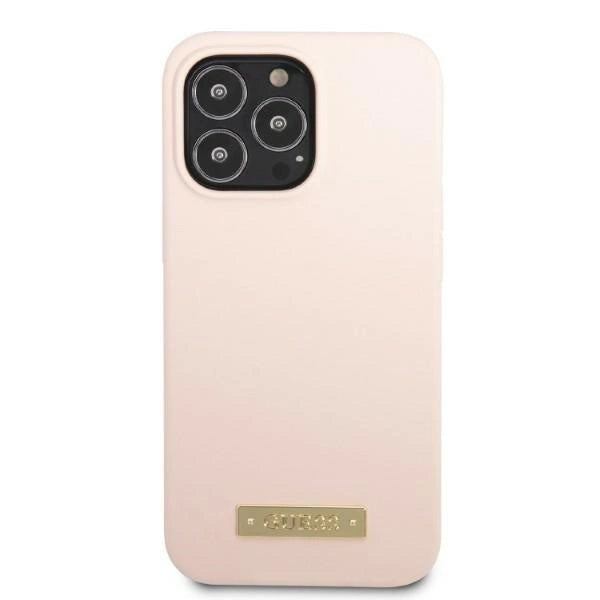 Guess GUHMP13XSPLP iPhone 13 Pro Max 6.7" pink/pink hard case Silicone Logo Plate MagSafe_2