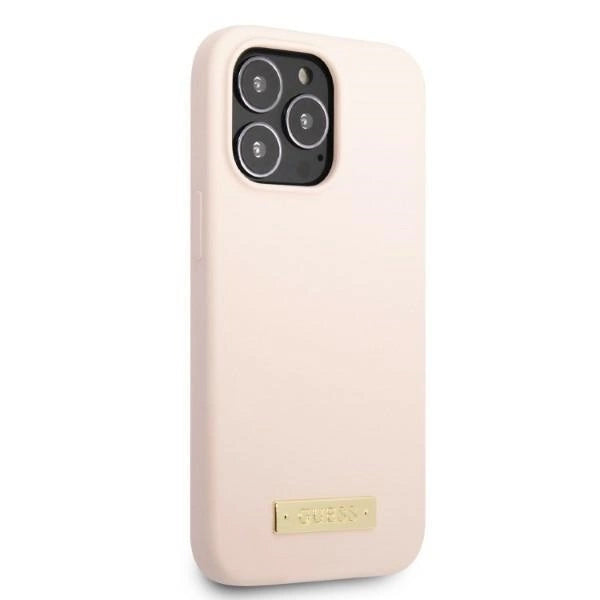 Guess GUHMP13XSPLP iPhone 13 Pro Max 6.7" pink/pink hard case Silicone Logo Plate MagSafe_3