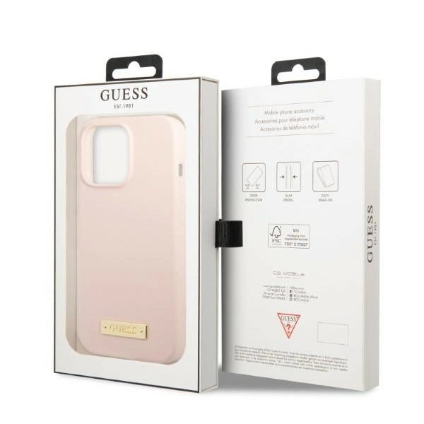 Guess GUHMP13XSPLP iPhone 13 Pro Max 6.7" pink/pink hard case Silicone Logo Plate MagSafe_7