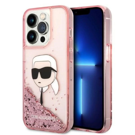 Karl Lagerfeld Glitter Karl&#39;s Head case for iPhone 14 Pro - pink_0