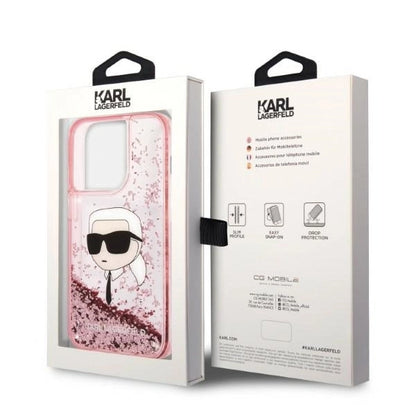 Karl Lagerfeld Glitter Karl&#39;s Head case for iPhone 14 Pro - pink_7