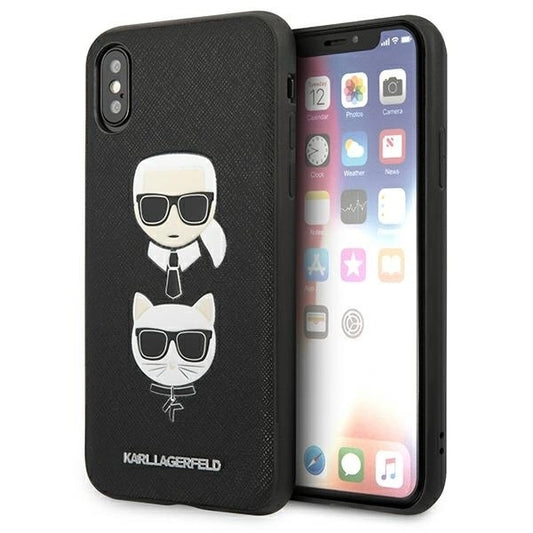 Karl Lagerfeld Saffiano Karl&amp;Choupette Head case for iPhone X/XS - black_0