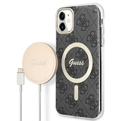 Set Guess GUBPN61H4EACSK Case+Charger iPhone 11 6.1" black/black hard case 4G Print MagSafe_0