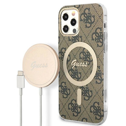 Set Guess GUBPP12MH4EACSW Case+ Charger iPhone 12/12 Pro brown/brown hard case 4G Print MagSafe_0