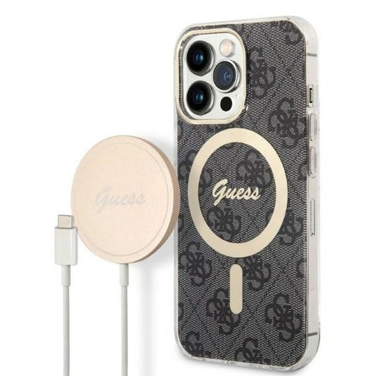 Set Guess GUBPP13LH4EACSK Case+ Charger iPhone 13 Pro black/black hard case 4G Print MagSafe_0