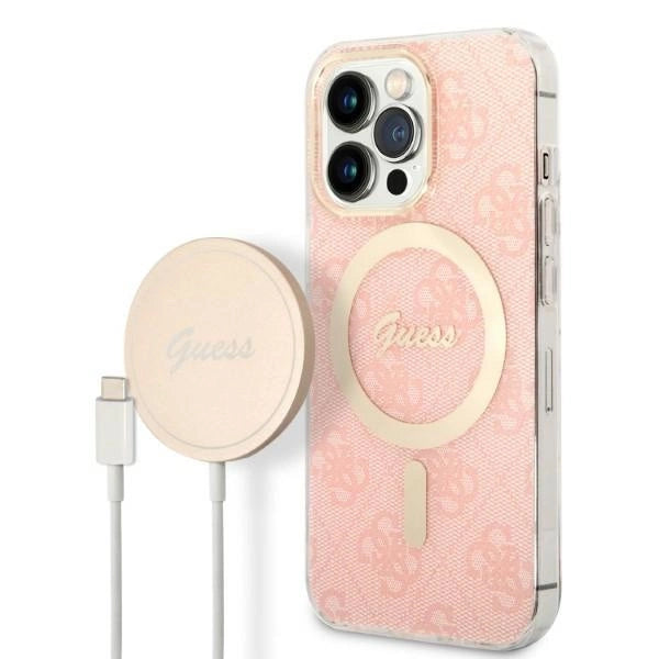 Set Guess GUBPP13LH4EACSP Case+ Charger iPhone 13 Pro pink/pink hard case 4G Print MagSafe_0