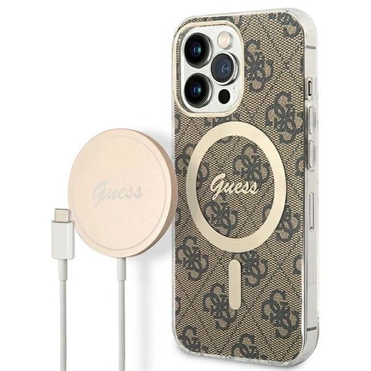 Set Guess GUBPP13LH4EACSW Case+ Charger iPhone 13 Pro brown/brown hard case 4G Print MagSafe_0