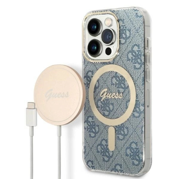 Set Guess GUBPP14LH4EACSB Case+ Charger iPhone 14 Pro 6.1" blue/blue hard case 4G Print MagSafe_0