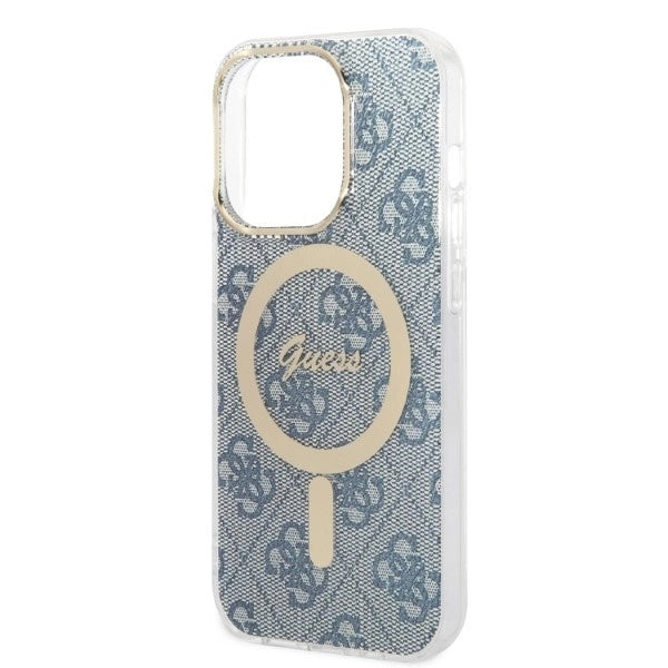 Set Guess GUBPP14LH4EACSB Case+ Charger iPhone 14 Pro 6.1" blue/blue hard case 4G Print MagSafe_4