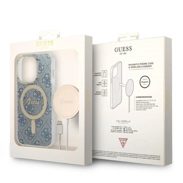 Set Guess GUBPP14LH4EACSB Case+ Charger iPhone 14 Pro 6.1" blue/blue hard case 4G Print MagSafe_8