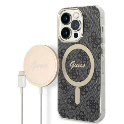 Set Guess GUBPP14LH4EACSK Case+ Charger iPhone 14 Pro 6.1" black/black hard case 4G Print MagSafe_0