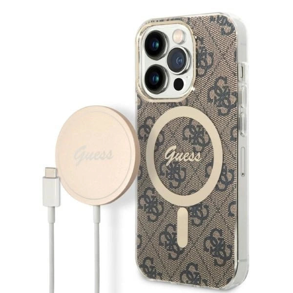 Set Guess GUBPP14LH4EACSW Case+ Charger iPhone 14 Pro 6.1" brown/brown hard case 4G Print MagSafe_0