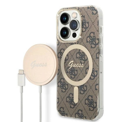 Set Guess GUBPP14LH4EACSW Case+ Charger iPhone 14 Pro 6.1" brown/brown hard case 4G Print MagSafe_0
