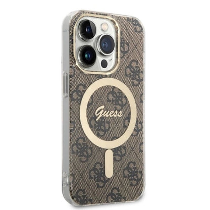 Set Guess GUBPP14LH4EACSW Case+ Charger iPhone 14 Pro 6.1" brown/brown hard case 4G Print MagSafe_3