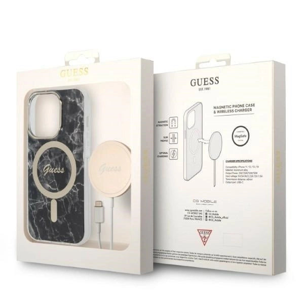 Set Guess GUBPP14LHMEACSK Case+ Charger iPhone 14 Pro 6.1" black/black hard case Marble MagSafe_9