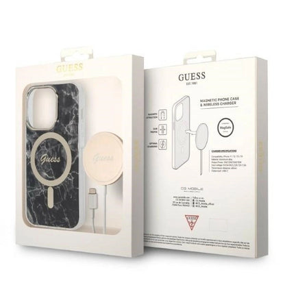 Set Guess GUBPP14LHMEACSK Case+ Charger iPhone 14 Pro 6.1" black/black hard case Marble MagSafe_9