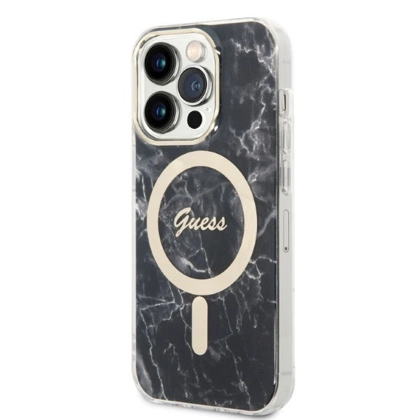 Set Guess GUBPP14LHMEACSK Case+ Charger iPhone 14 Pro 6.1" black/black hard case Marble MagSafe_1