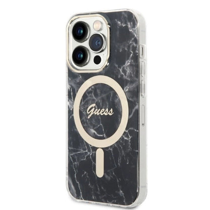 Set Guess GUBPP14LHMEACSK Case+ Charger iPhone 14 Pro 6.1" black/black hard case Marble MagSafe_1