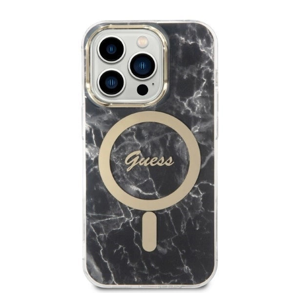 Set Guess GUBPP14LHMEACSK Case+ Charger iPhone 14 Pro 6.1" black/black hard case Marble MagSafe_2
