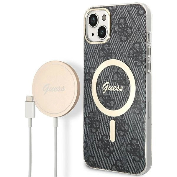 Set Guess GUBPP14MH4EACSK Case+ Charger iPhone 14 Plus 6.7" black/black hard case 4G Print MagSafe_0