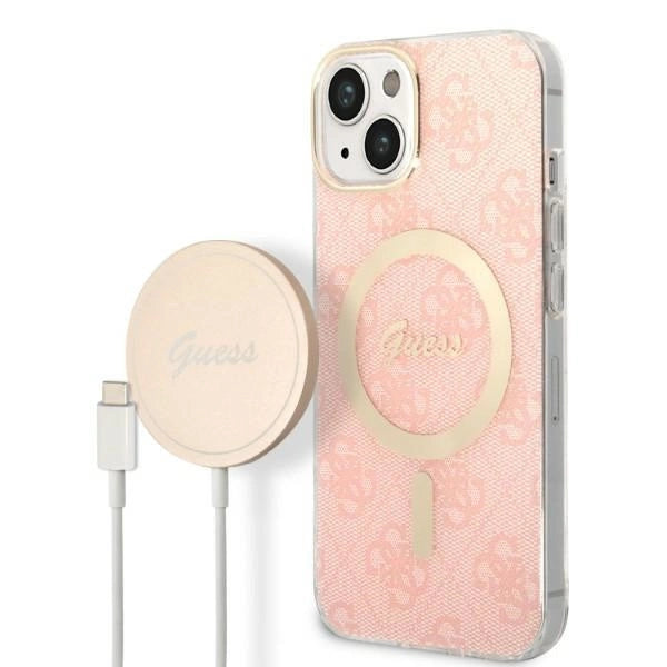 Set Guess GUBPP14MH4EACSP Case+ Charger iPhone 14 Plus 6.7" pink/pink hard case 4G Print MagSafe_0