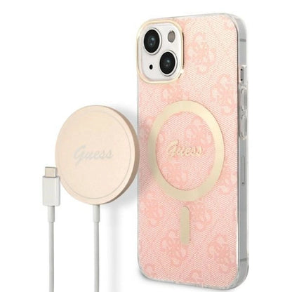 Set Guess GUBPP14MH4EACSP Case+ Charger iPhone 14 Plus 6.7" pink/pink hard case 4G Print MagSafe_0