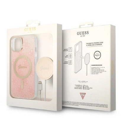 Set Guess GUBPP14MH4EACSP Case+ Charger iPhone 14 Plus 6.7" pink/pink hard case 4G Print MagSafe_9