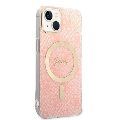 Set Guess GUBPP14MH4EACSP Case+ Charger iPhone 14 Plus 6.7" pink/pink hard case 4G Print MagSafe_3