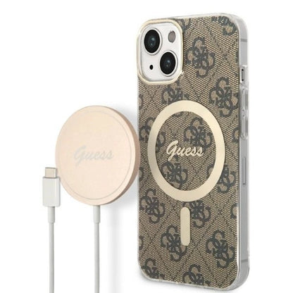 Set Guess GUBPP14MH4EACSW Case+ Charger iPhone 14 Plus 6.7" brown/brown hard case 4G Print MagSafe_0