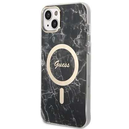 Set Guess GUBPP14SHMEACSK Case+ Charger iPhone 14 6.1" black/black hard case Marble MagSafe_1