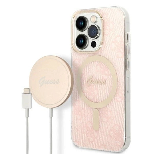 Guess 4G Print MagSafe Case + Charger Set for iPhone 14 Pro Max 6.7&quot; - Pink_0