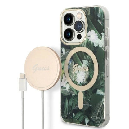 Set Guess GUBPP14XHJEACSA Case+ Charger iPhone 14 Pro Max 6.7" green/green hard case Jungle MagSafe_0