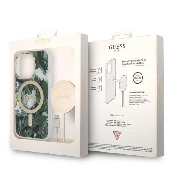 Set Guess GUBPP14XHJEACSA Case+ Charger iPhone 14 Pro Max 6.7" green/green hard case Jungle MagSafe_9