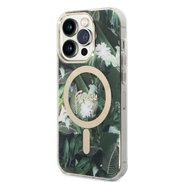 Set Guess GUBPP14XHJEACSA Case+ Charger iPhone 14 Pro Max 6.7" green/green hard case Jungle MagSafe_1